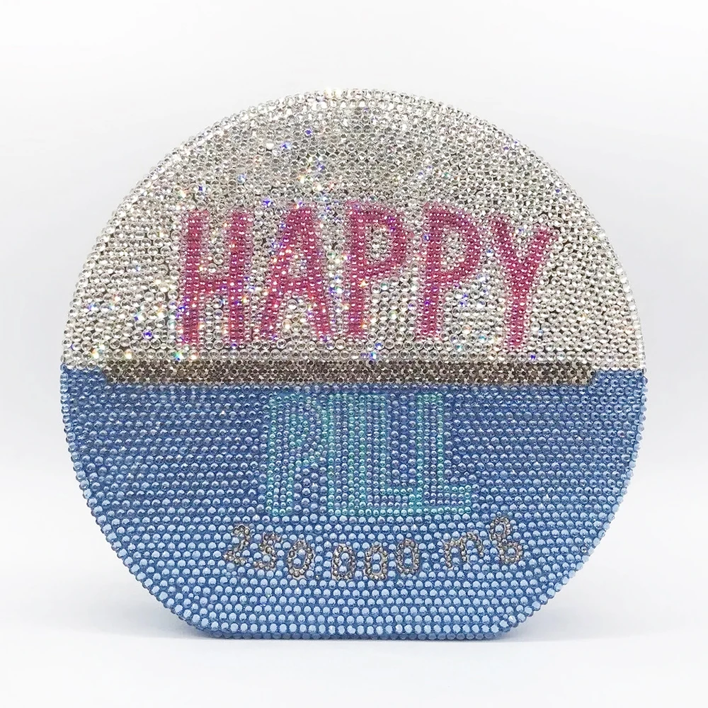 Новый HAPYY Letter белый/синий полный бриллиант круглой формы женский клатч высокого