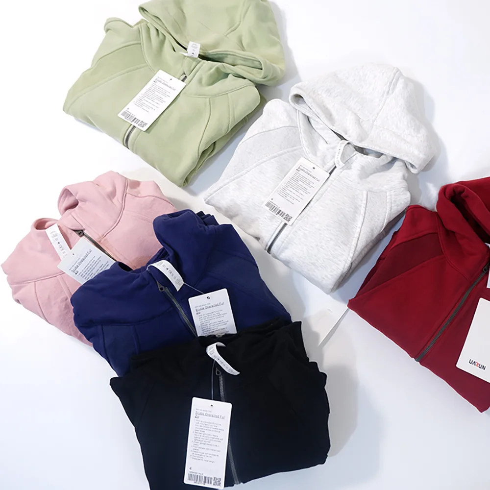 Full-Zip Hoodie Scuba Oversized Hoodie Waist Length Jackets Sweatshirts Soft Thumbholes Leisure Yoga Coat