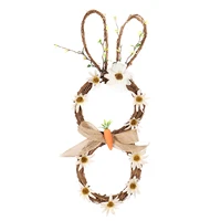 easter decorations easter bunny wreath decorations with lights for front door handmade rattan circle wreath rabbit garland cute