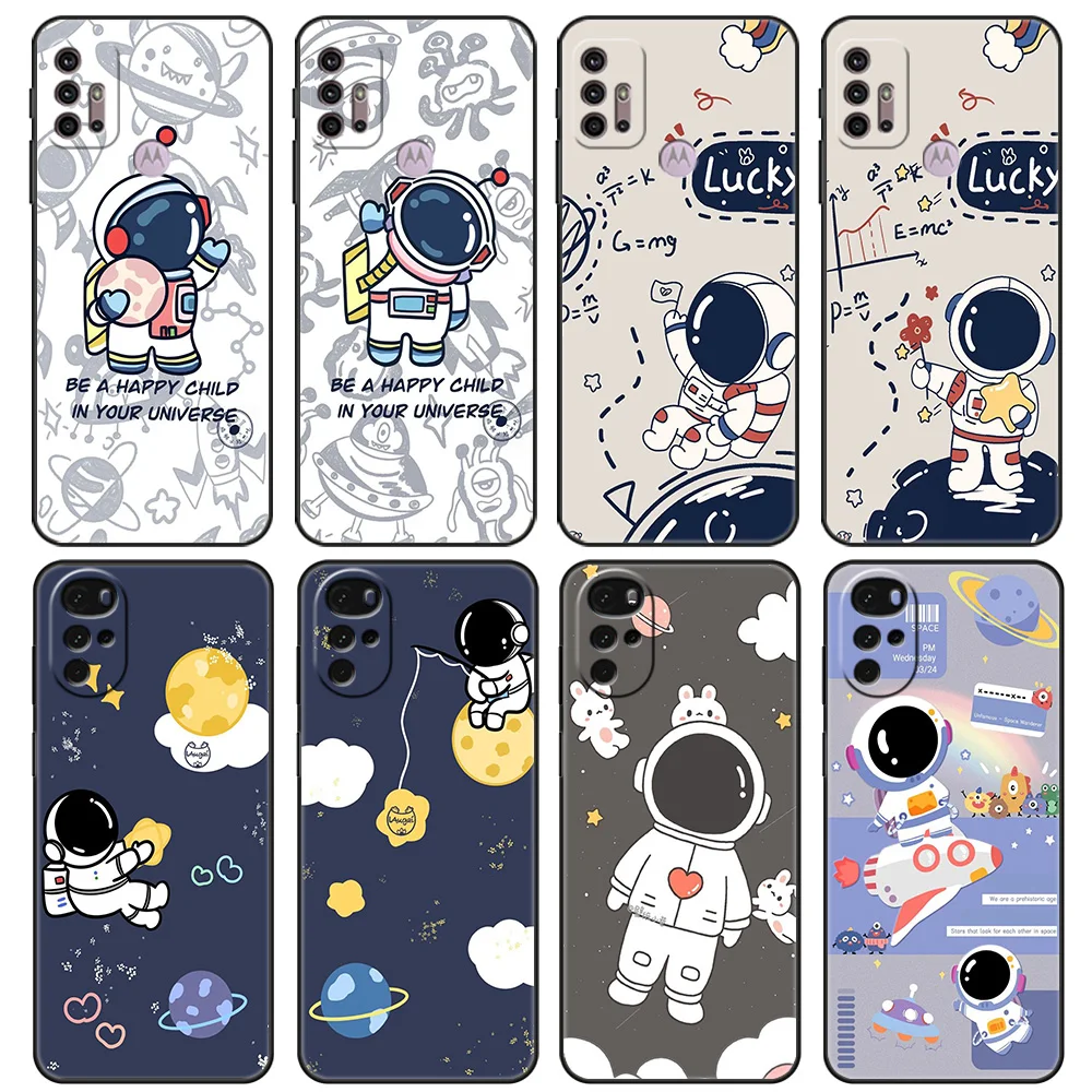 

Star Astronaut Case For Motorola G30 G9 Play G82 G52 G60 G8 G9 Power G50 One Fusion Edge 30 20 Black Soft Phone Capas