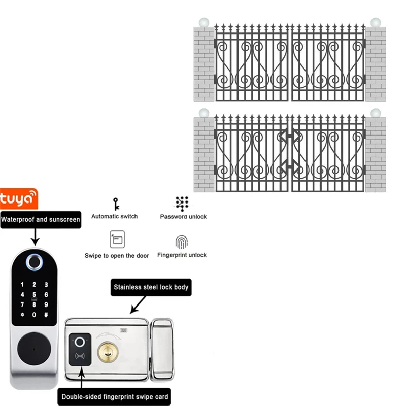 

TUYA WIFI Double-Sided Fingerprint Magnetic Card Password Outdoor Home Waterproof Balcony Courtyard Electronic Iron Door Lock