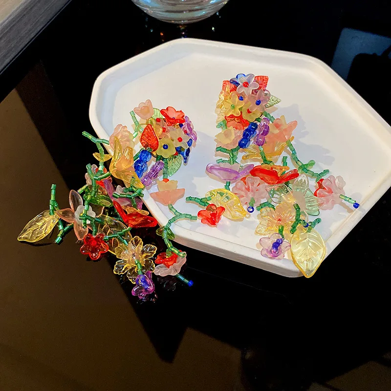 Bohemia Colorful Transparent Resin Earrings Handmade Long Tassel Flower Dangle Earrings for Women Statement Jewelry Wholesale