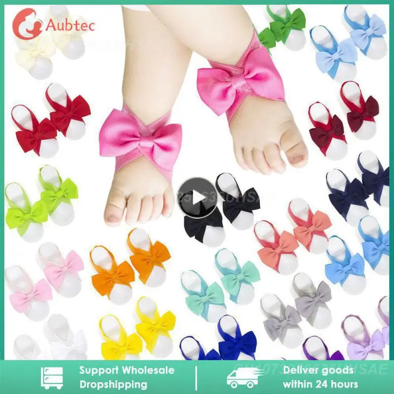 

1~10PCS 1 Pair 0-1Y Baby Feet Flower Ribbon Elastic Newborn Barefoot Bowknot Decoration Gift For Girls Solid Color Toddler Photo