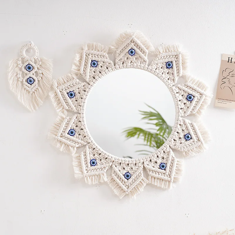 

Boho Evil Eye Macrame Tassel Woven Decorative Hanging Wall Mirror