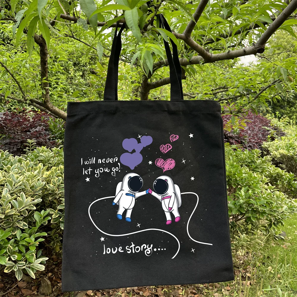 Симпатичная Холщовая Сумка-тоут с принтом инопланетянина и Вселенной шопер для