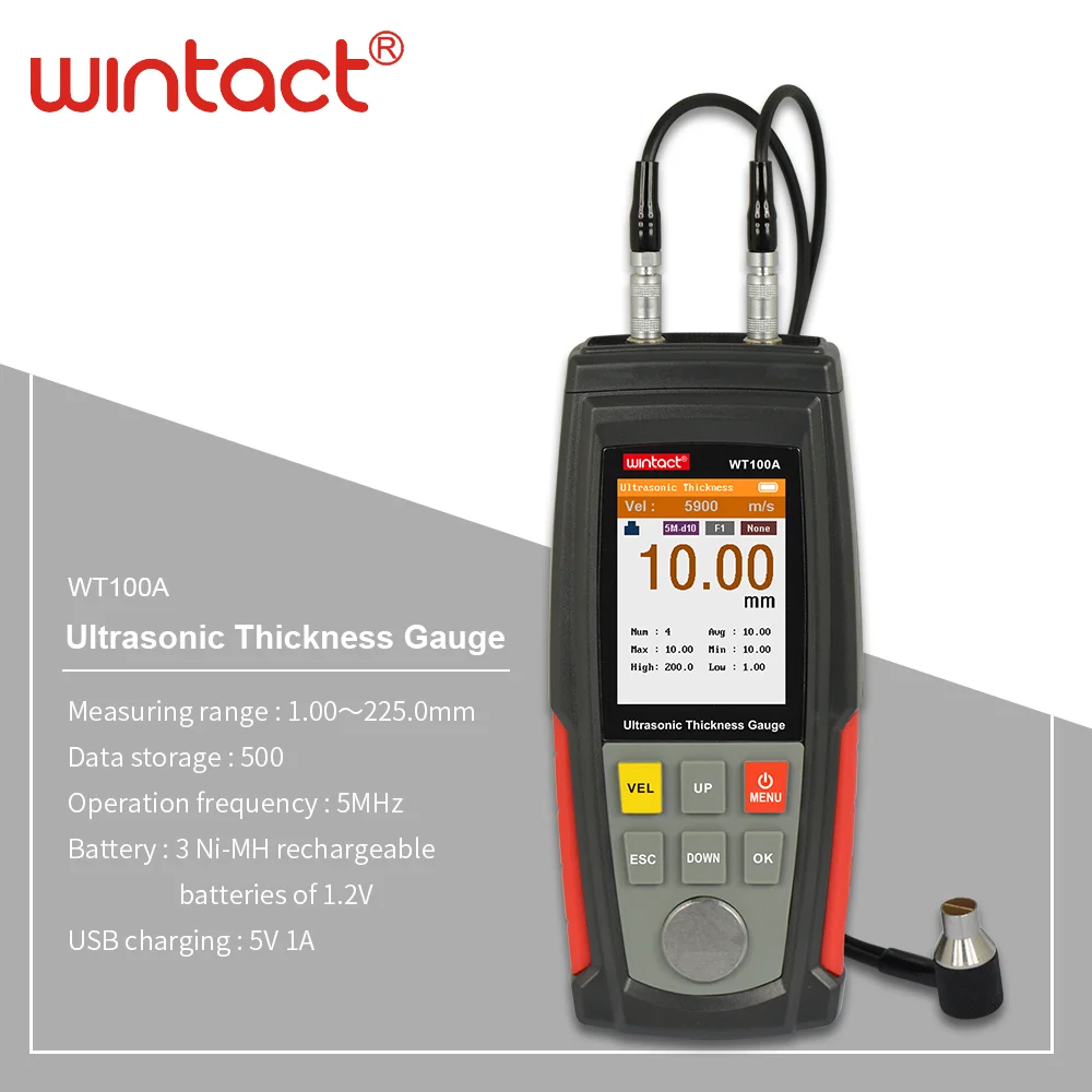 WINTACT WT100A цифровой ультразвуковой толщиномер тестер USB зарядка металла высокая