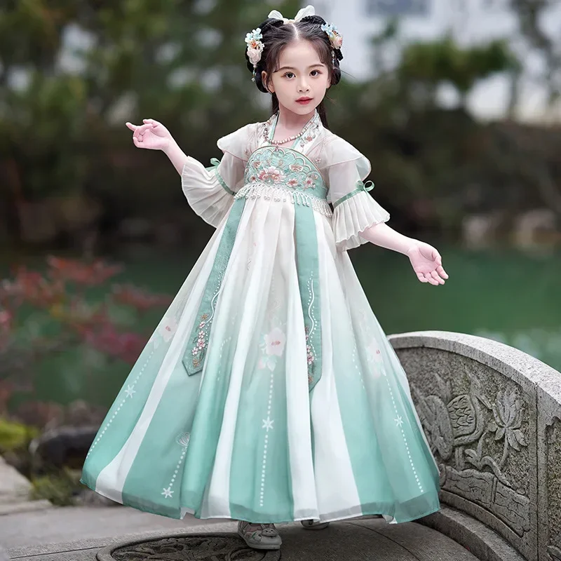 Новинка лета 2023 сказочный Детский костюм ханьфу для девочек Тан традиционное