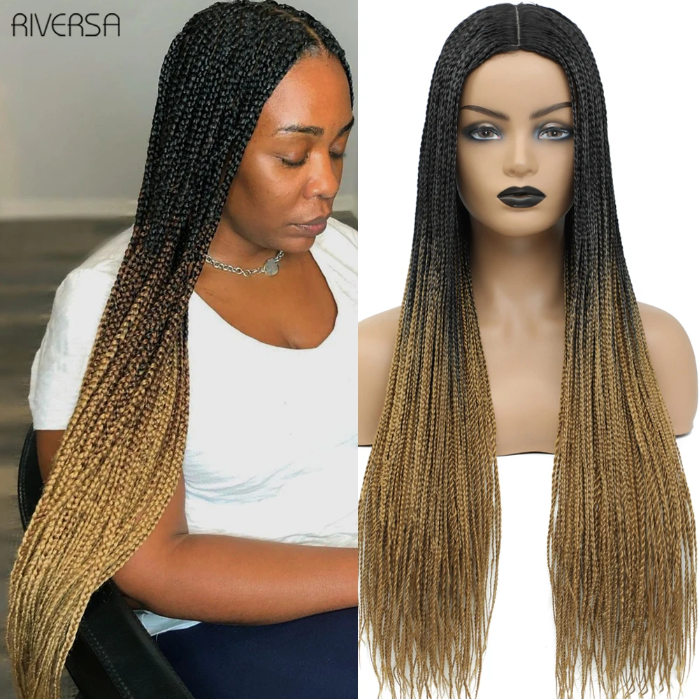 

26 inch Box Braided Wigs Synthetic Heat Resistant Fiber Micro Crochet Twist Braids Hair Natural Color for Afro Women Daily Wear