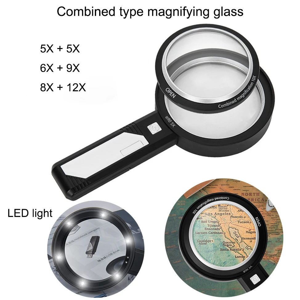

Handheld Illuminated Magnifier With LED Lamp Newspaper Reading Loupe Magnifying Optical Lens Glass For Watch Repair Handcraft