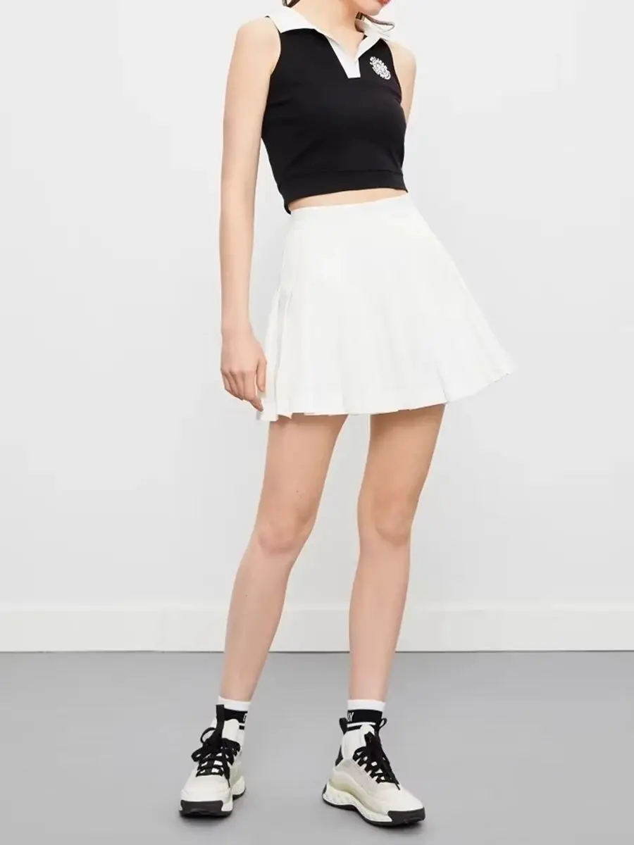 Summer Women's White Pleated Pants Lined With Half Skirt Fashion Cute Sweet College Style