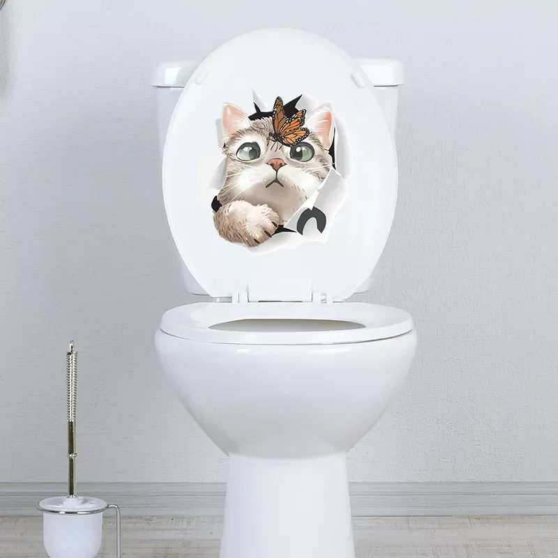 

NEW2022 Cartoon Cat Butterfly Wall Sticker Bathroom Toilet Decoration Mural Kids Room Wardrobe Wallpaper Home Decor Removable St