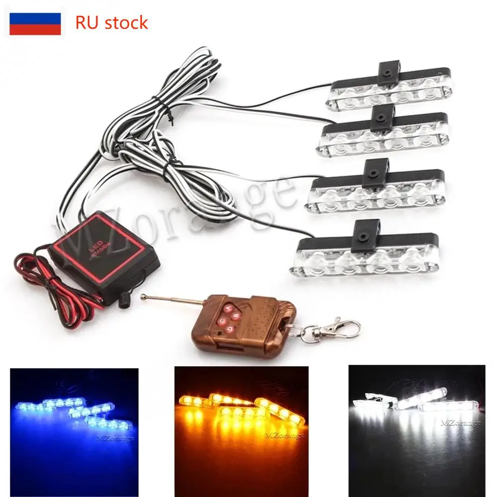 

4x4LED Wireless Remote 12V Stroboscopes Strobe Light Flash Fso Police Light Flashing Car Truck Lamp LED DRL Ambulance Accessory