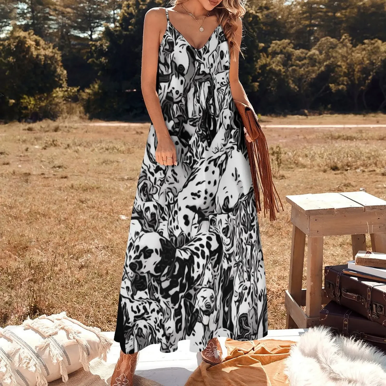 Платье без рукавов Dalmation Collage B&ampW платья с длинными рукавами женские длинные