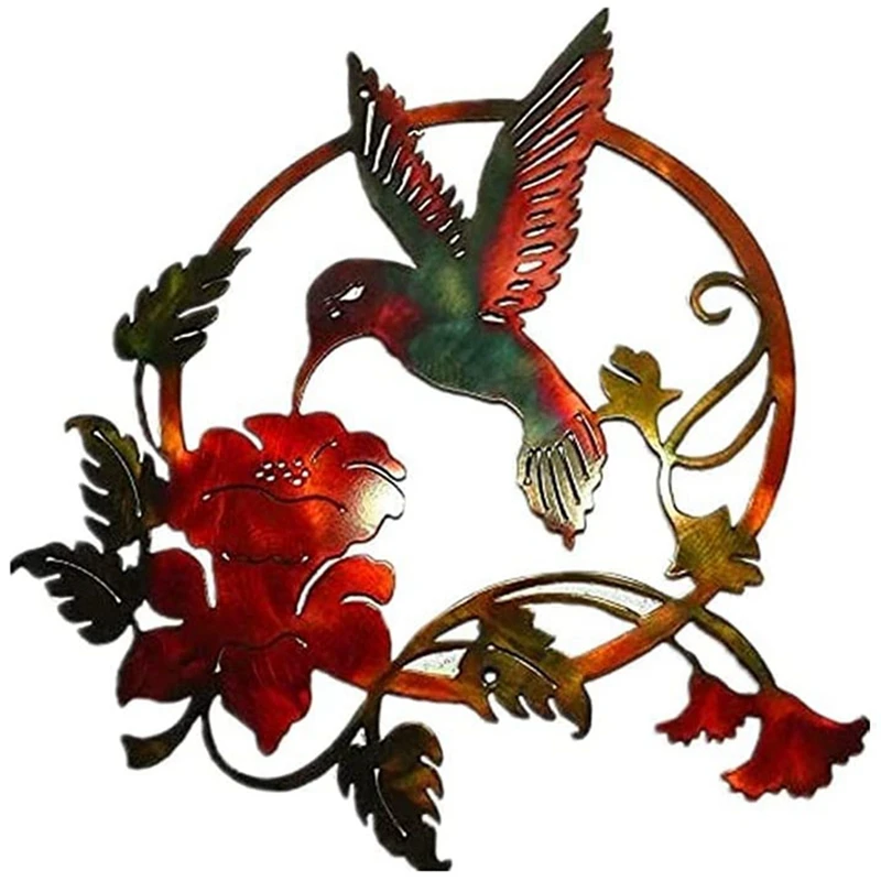 

2PCS Round Metal Birds Wall Art Decor For Living Room, Birds Theme Metal,Bird Flower Outdoor Metal Wall Art