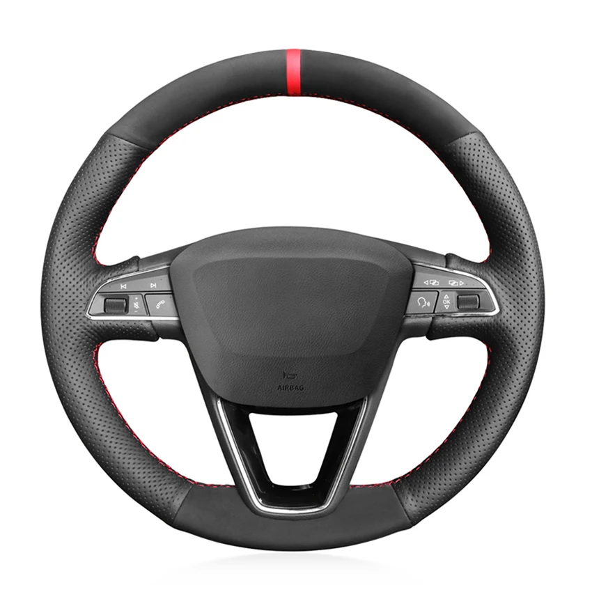 

Black Suede Artificial Leather Car Steering Wheel Cover for Seat Leon 5F Mk3 2013-2019 Ibiza 6J Tarraco Arona Ateca Alhambra