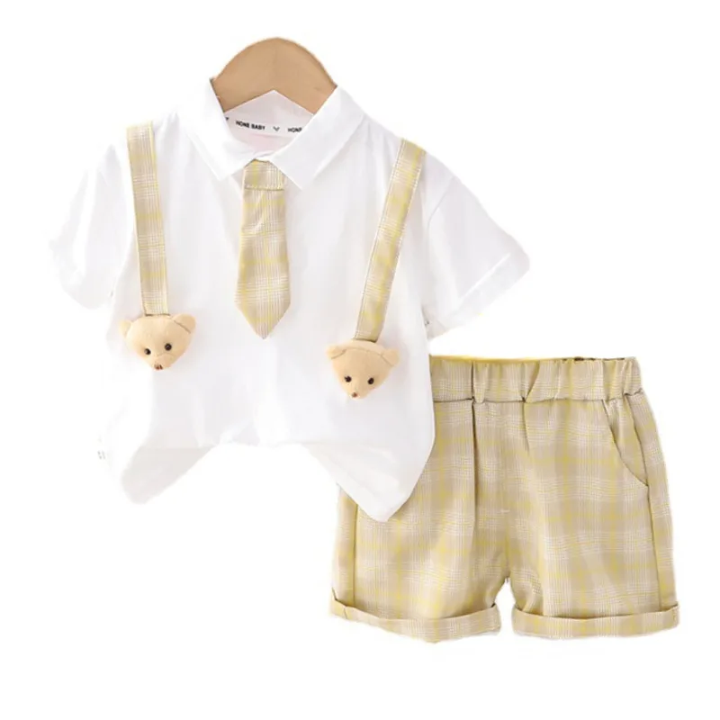 

New Summer Fashion Baby Clothes Suit Children Boys Plaid T-Shirt Shorts 2Pcs/Sets Toddler Casual Cotton Costume Kids Tracksuits