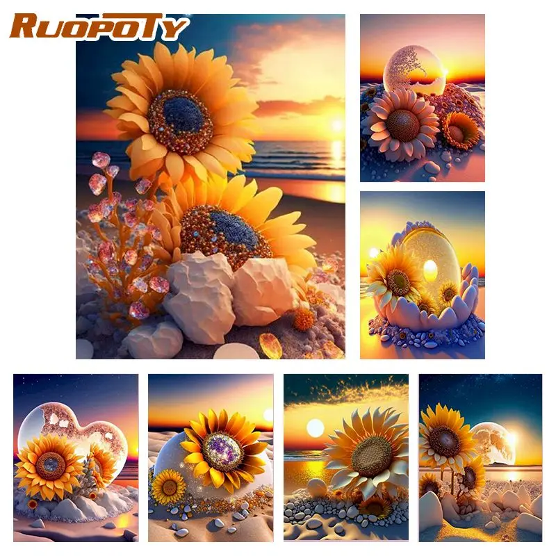 

RUOPOTY Oil Paint By Numbers Romantic Beach Drawing On Canvas Painting By Number Scenery Painting Home Decor