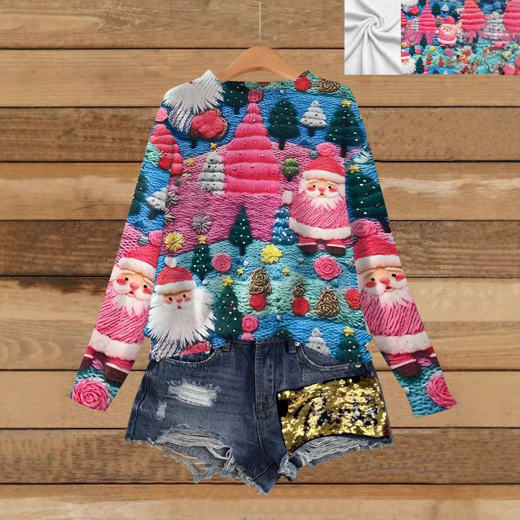 Топ с принтом Санта-Клауса женский вязаный свитер одежда Рождеством женские