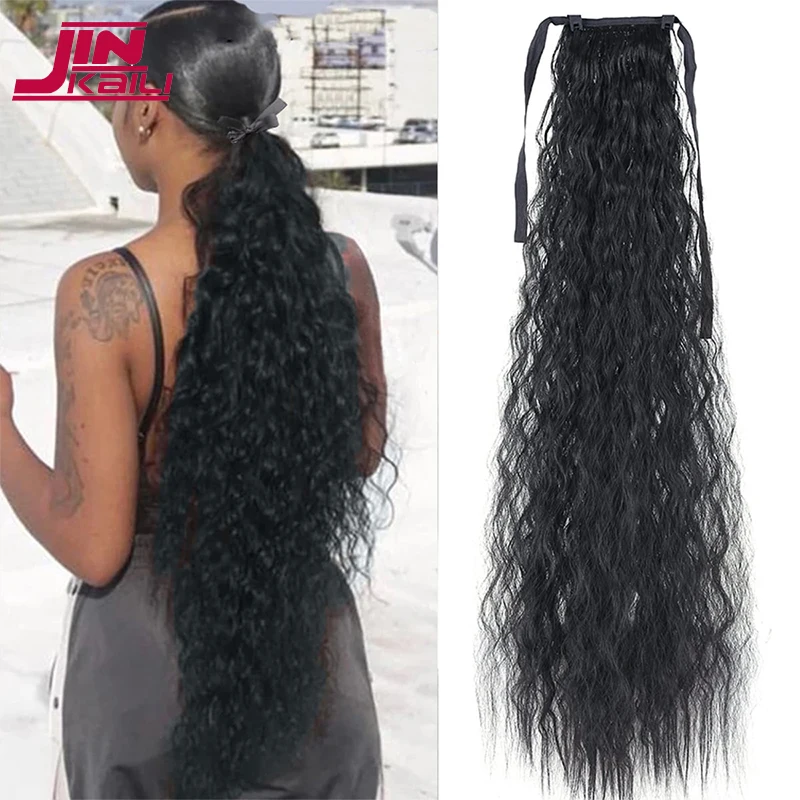 

80cm High Qualit Synthetic Ponytail Long Curly Wine Red Black Blonde Ponytail Hair Extensions Heat Resistant Horsetail Hairpiece