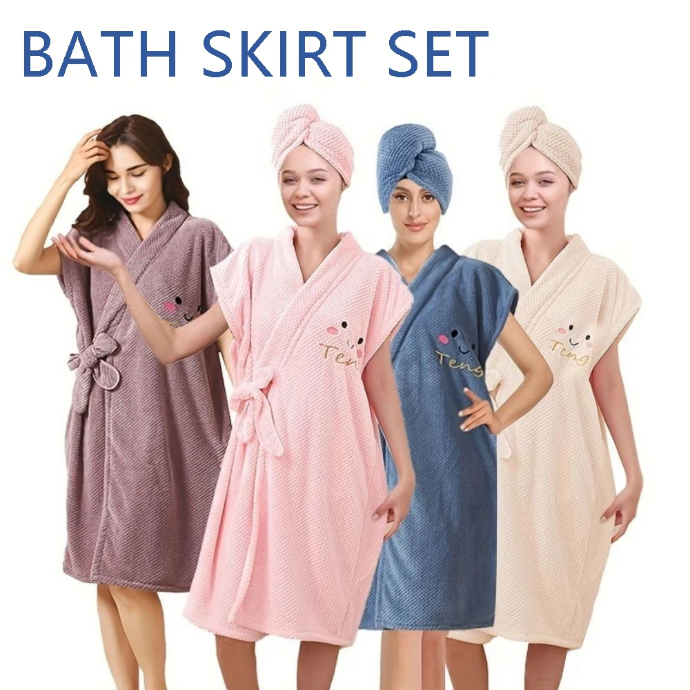 Женская банная юбка и шапочки для волос мягкое Впитывающее банное полотенце 2 шт.