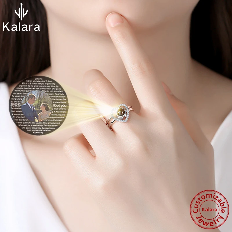 

Customized Projection Aesthetic Ring Two Ways Of Wearing Adjustable Size Love Zircon Customizable Photo Name Elegant Female Gift