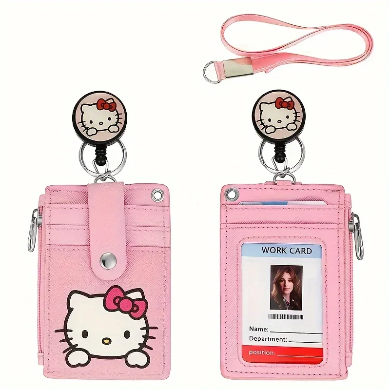 Милый мультяшный чехол Hello Kitty висящий на шею выдвижной держатель для карт
