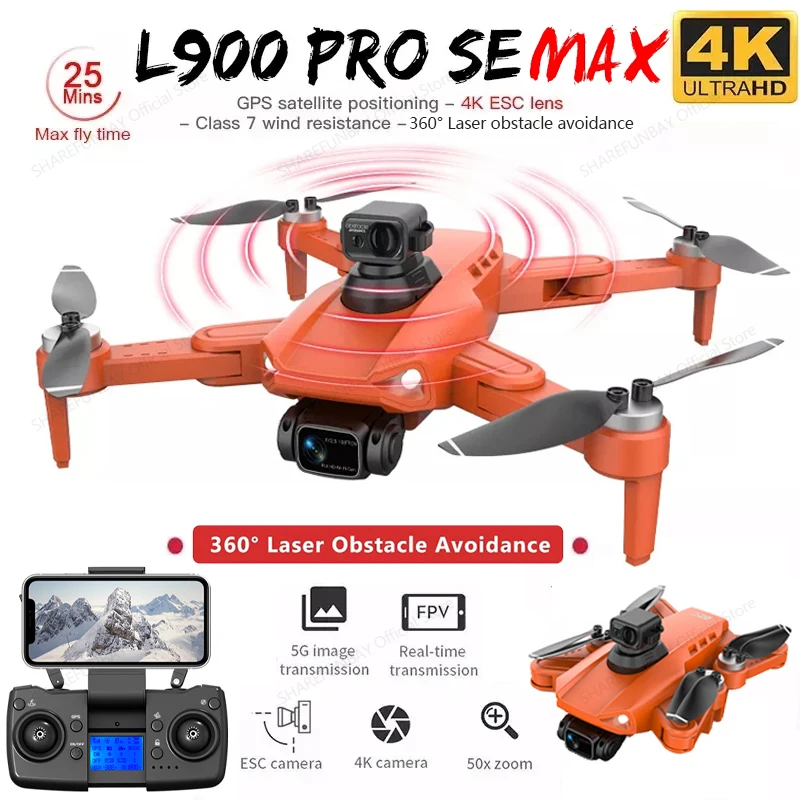 

L900 Pro SE MAX GPS Drone 4K Professional Dual HD Camera 5G FPV 360° Obstacle Avoidance Brushless Motor Quadcopter Drones Toys