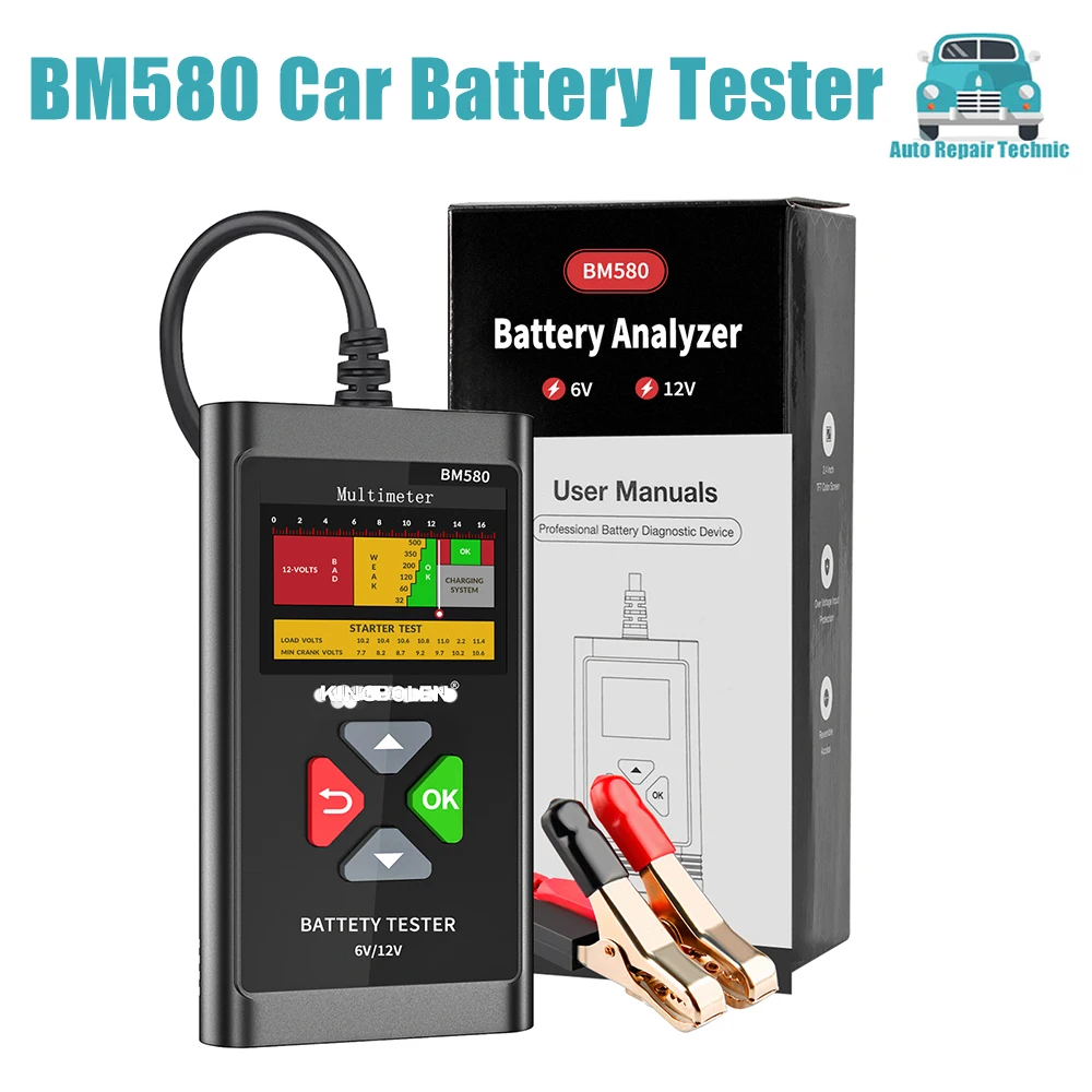 Цифровой тестер автомобильной батареи BM580, вольтметр с зажимом для доступа к аккумулятору, 12 В, 6 в, CCA, для телефона