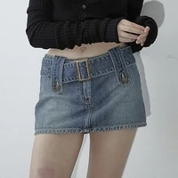 grunge punk belted denim micro skirts e girl streetwear low waist blue mini skirt 90s aesthetics bottoms women chic y2k faldas