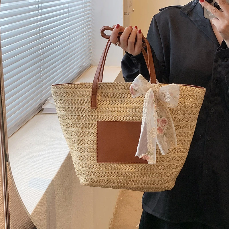 Плетеная Сумка-тоут женские богемные сумки на плечо для женщин лето 2023 пляжные