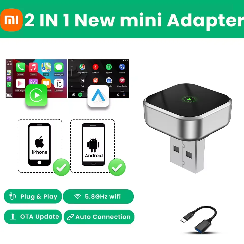 

Беспроводной адаптер Xiaomi Carplay Android Auto Plug And Play Bluetooth Wi-Fi с автоматическим подключением для Toyota Honda Ford Mercedes Hyundai