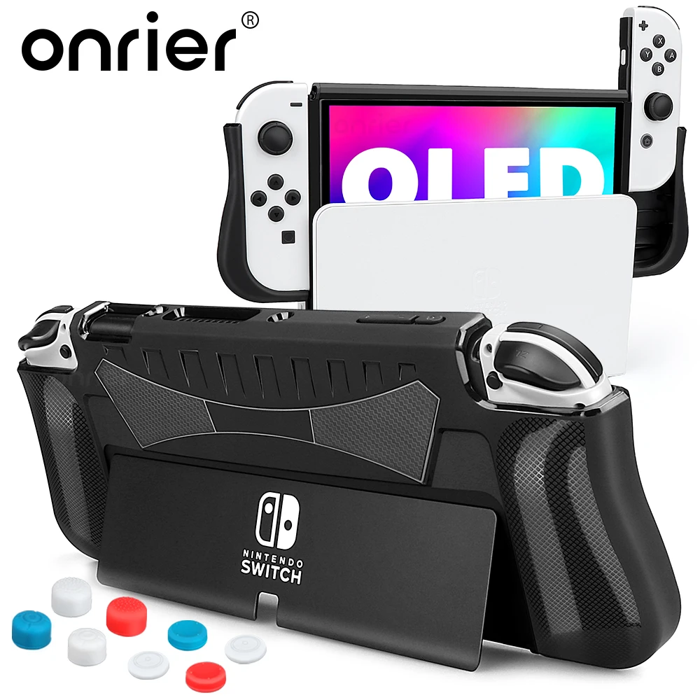 

Чехол Onrier Dockable для Nintendo Switch OLED TPU Защитный чехол для консоли Joy-Con для Switch OLED чехол с 8 колпачками