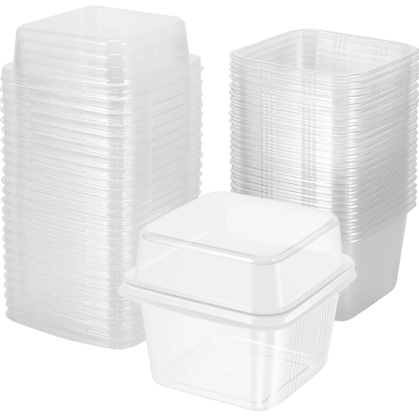 

50Pcs Plastic Dessert Cups with Lids 8oz Reusable Cupcake Container Clear Square Single Dessert Box Sealed Cake Storage Box for