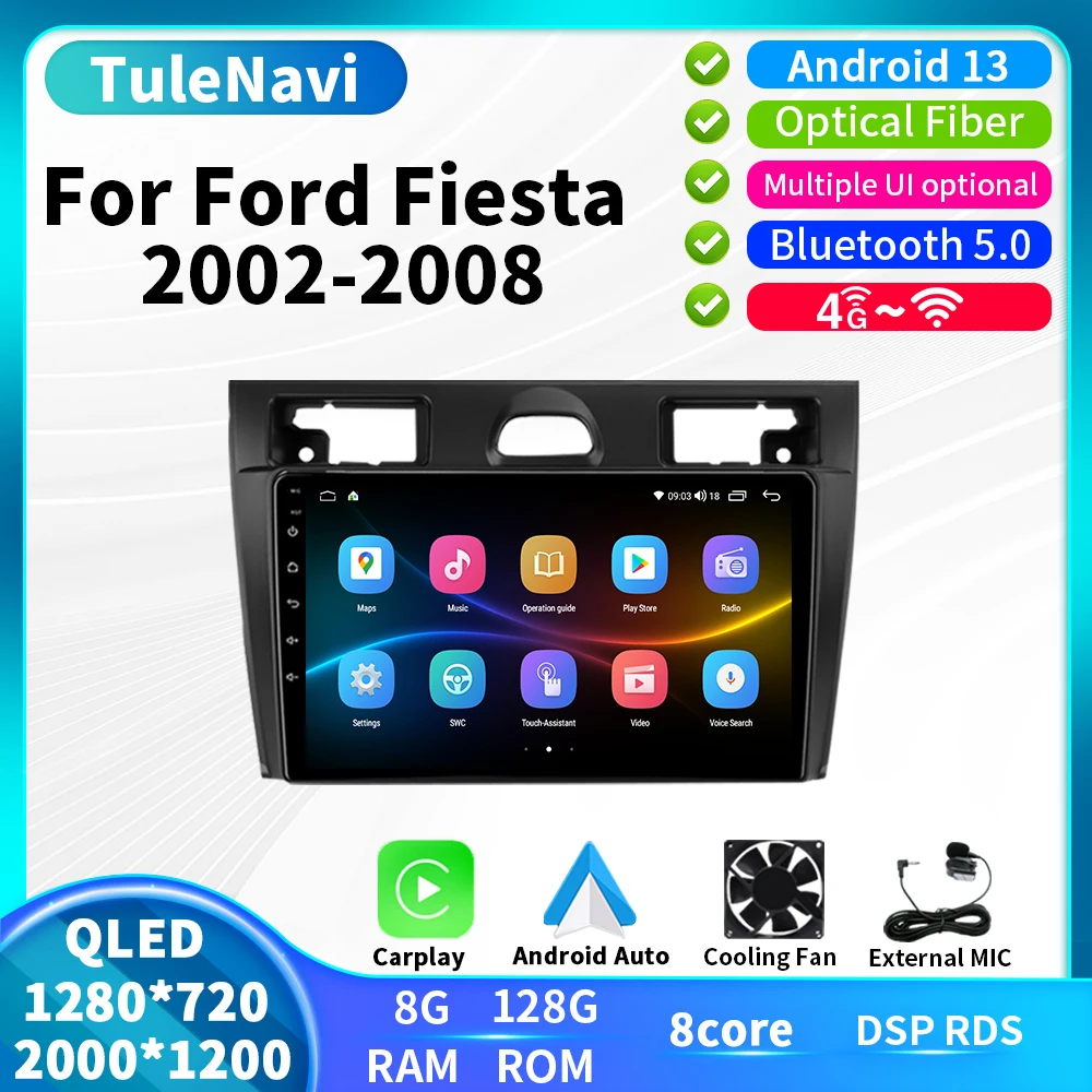 

Автомагнитола для Ford Fiesta Mk VI 5 Mk5 2002-2008, мультимедийный проигрыватель для автомобиля, 4G, Wi-Fi, DVD, GPS, навигация, Авторадио, стерео, Android 13, 2 Din