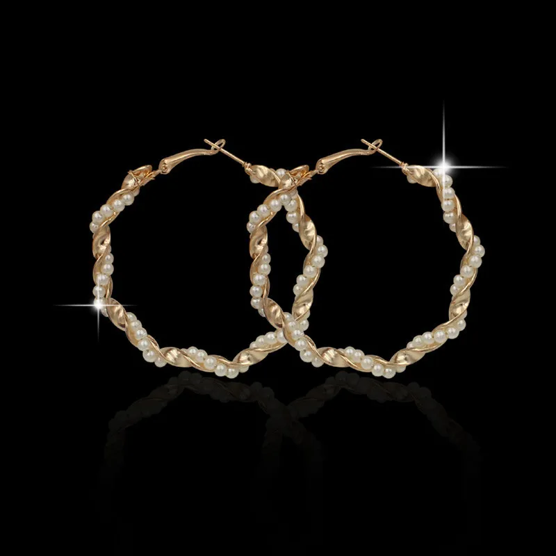 

1 Pair Fashion Imitation Pearl Hoop Earrings Trendy Women Gold Silver Color Loop Earrings For Nightclub Party Jewelry Gift