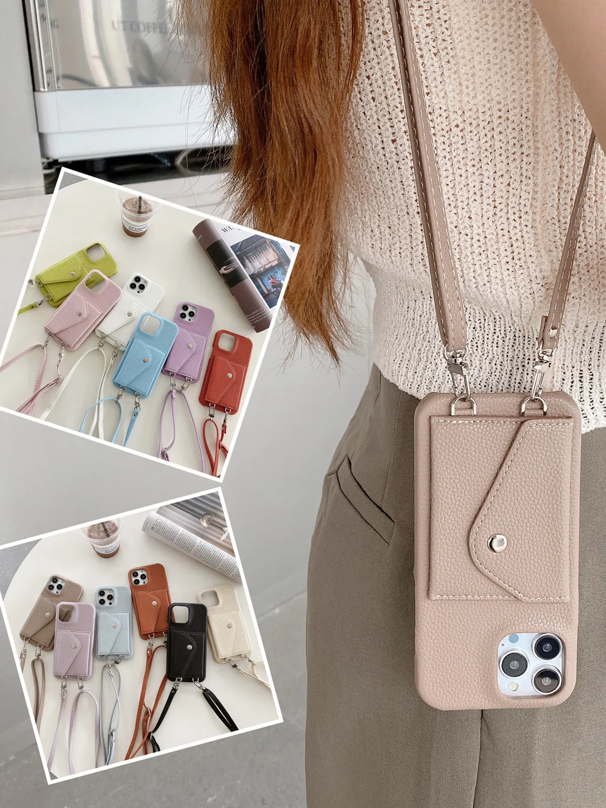 Luxury Crossbody strap lanyard wallet leather case for iPhone 13 12 11pro 14pro max 12mini xr xs 6p 7 8 card holder phone cover