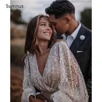 sumnus short sequined prom dress 2022 puff sleeves v neckline glitter beading party dresses vestidos de gala robes de soir%c3%a9e