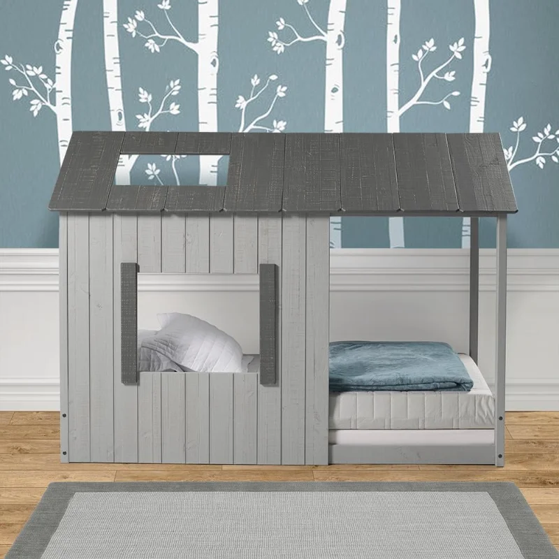 

P'kolino Kid's House Twin Floor Bed - Rustic Dark Grey and Grey toddler bed children's bed kids bed kids furniture