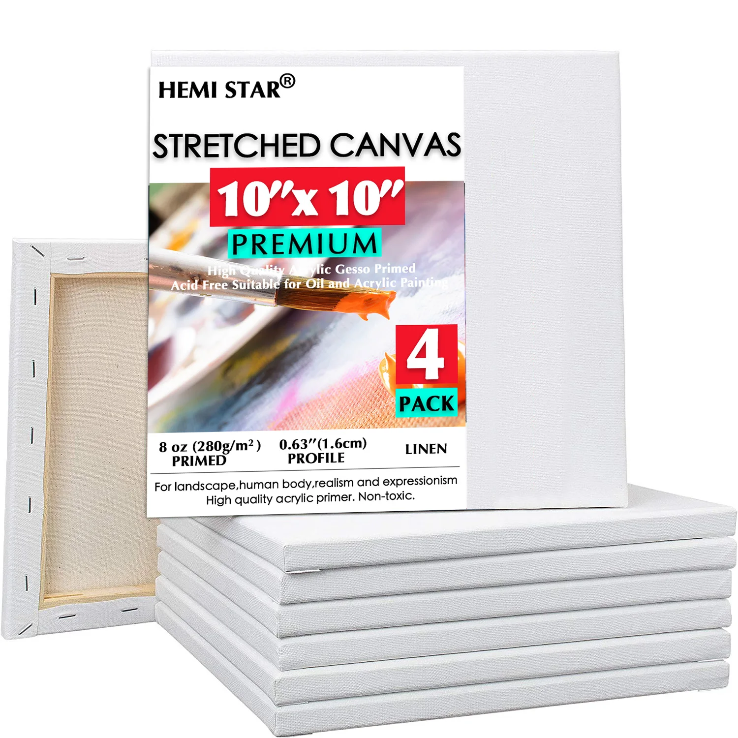 

4 Pack Stretched Canvases for Painting Linen Blank Canvas 25x25cm-9.8x9.8in Artist Canvas Boards for Painting 8 oz Gesso-Primed
