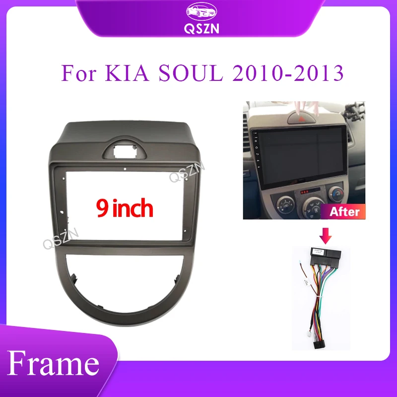 

QSZN 9 Inch Car radio Frame Fascia For KIA SOUL 2010-2013 Power cable Panel Fitting Dashboard Mount Kit 2 Din DVD Trim