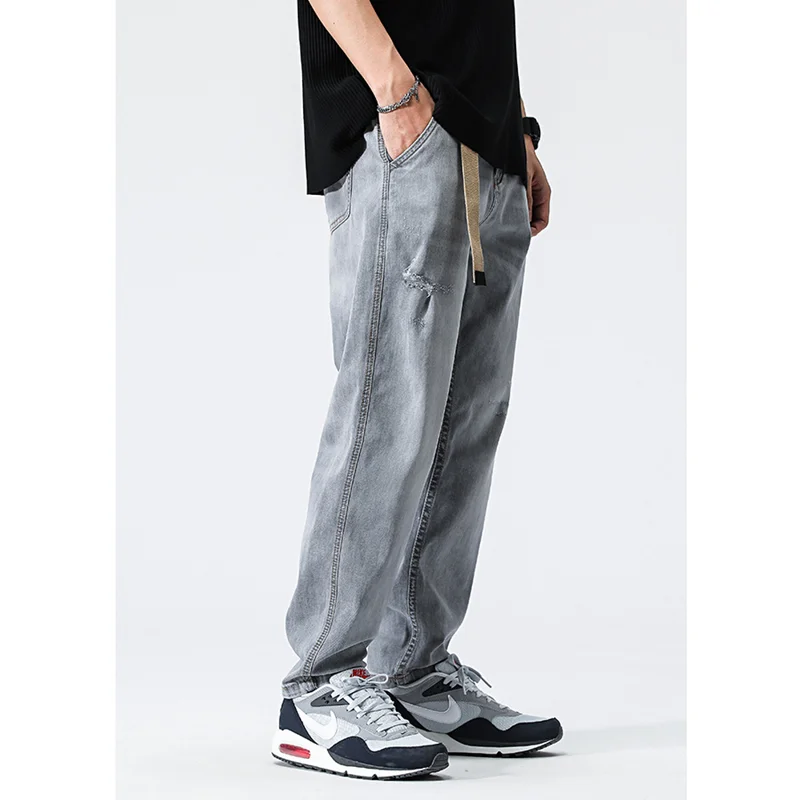 Streetwear Men Vintage Loose Smoky Grey Jeans 2022 Autumn and Winter New Style Pattern Fashion Straight Cylinder Trousers Female