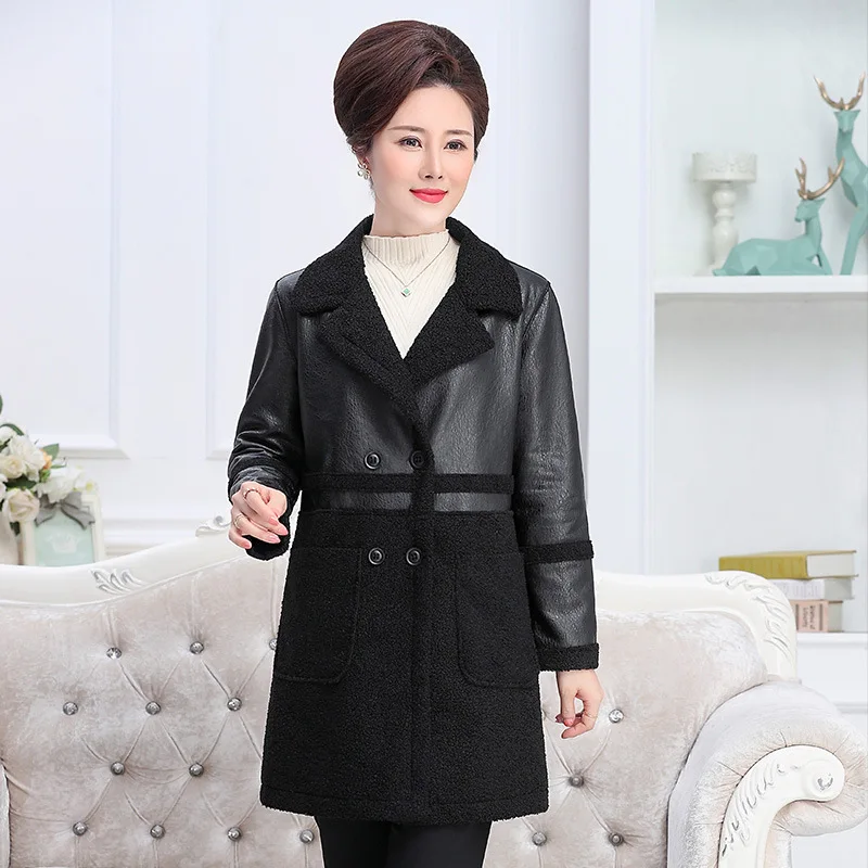2022 Fashion Women's Coat Casual Fashion Reversible Leather Coat Mother's Leather Coat Double Breasted  Vintage Brown Clothes