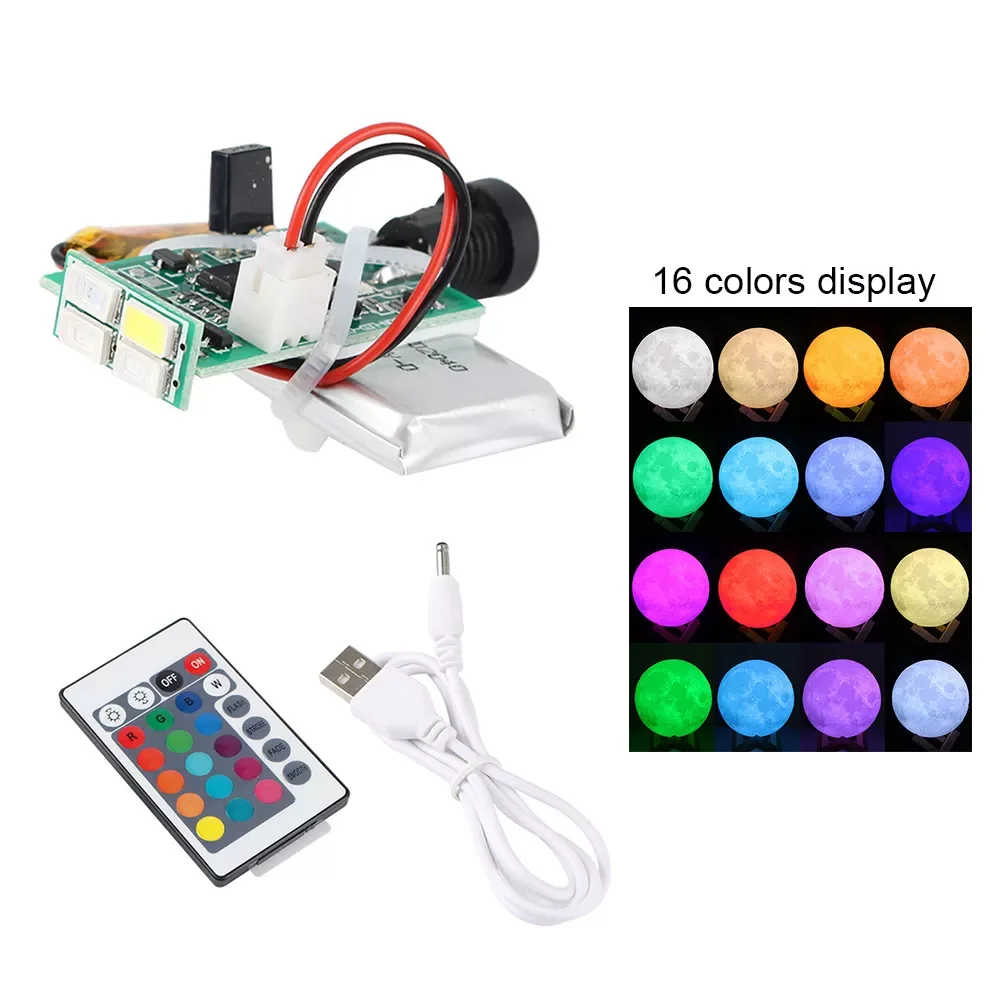 

16 Colors 1W LED Moon Lamp Board 3D Printer Parts Remote Control Board Touch Sensor With Battery Circuit Panel USB Charging
