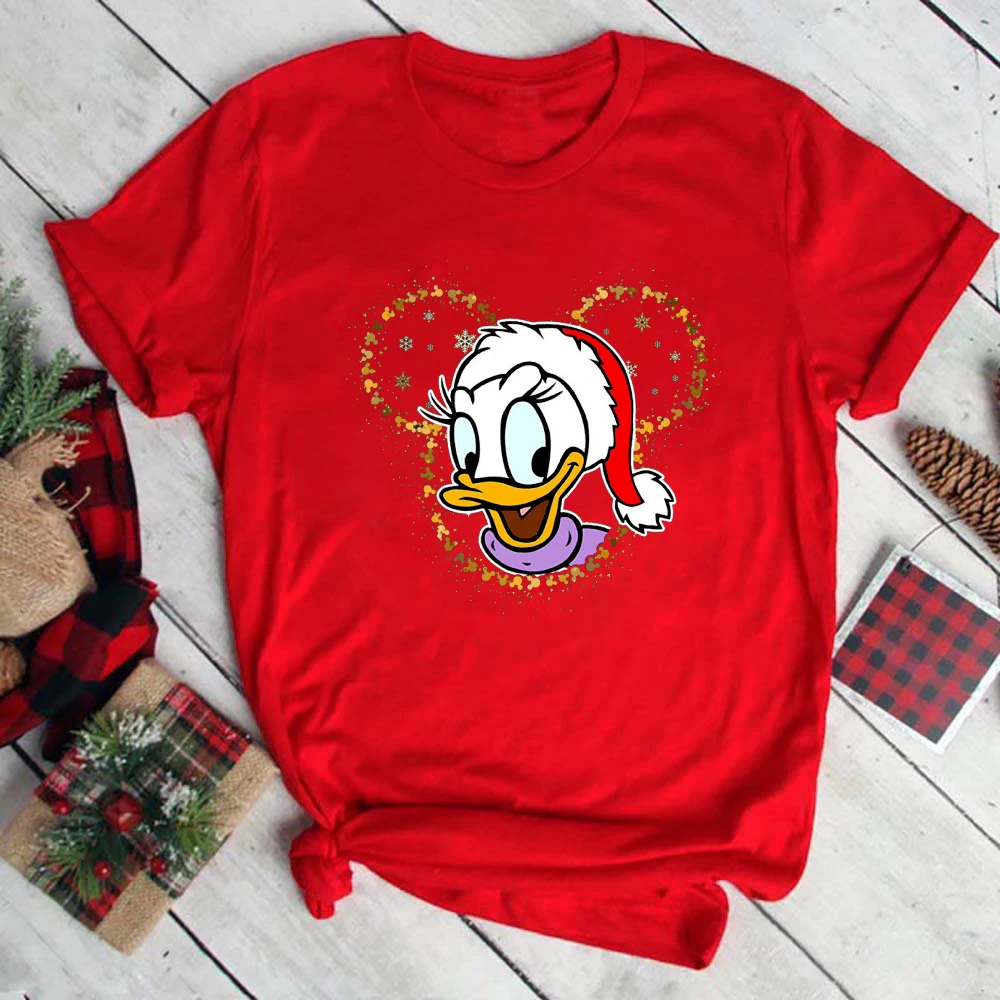 

Disney Christmas Clothes Mom and Daughter Equal T-shirt Cute Daisy Xmas Vibes Red Tops Mother Kids Family Matching Outfits