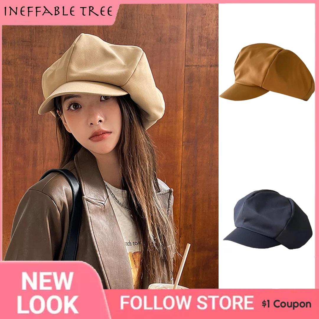 

Y2K Cloud Beret Big Head Circumference Women Splicing Octagonal Berets Niche Painter Hats British Style Solid Small Face Gorros