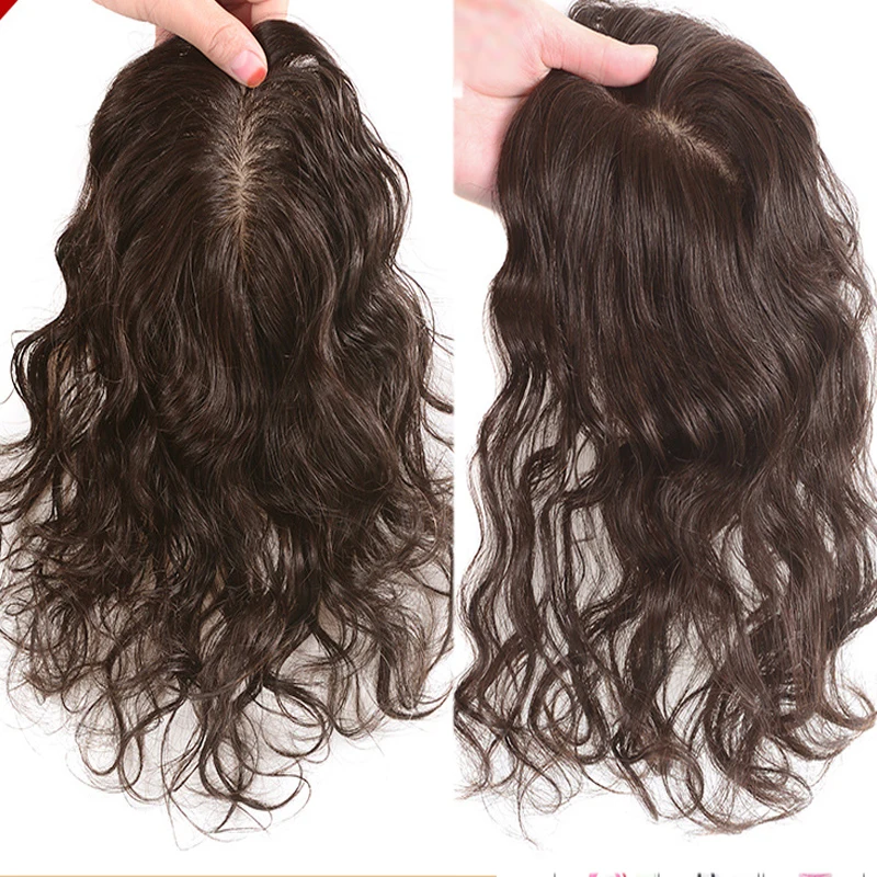 New Breathable Women Hair Toupee Skin Base Dark Curly Human Hair Topper Virgin Human Hair Pieces Brown Hair