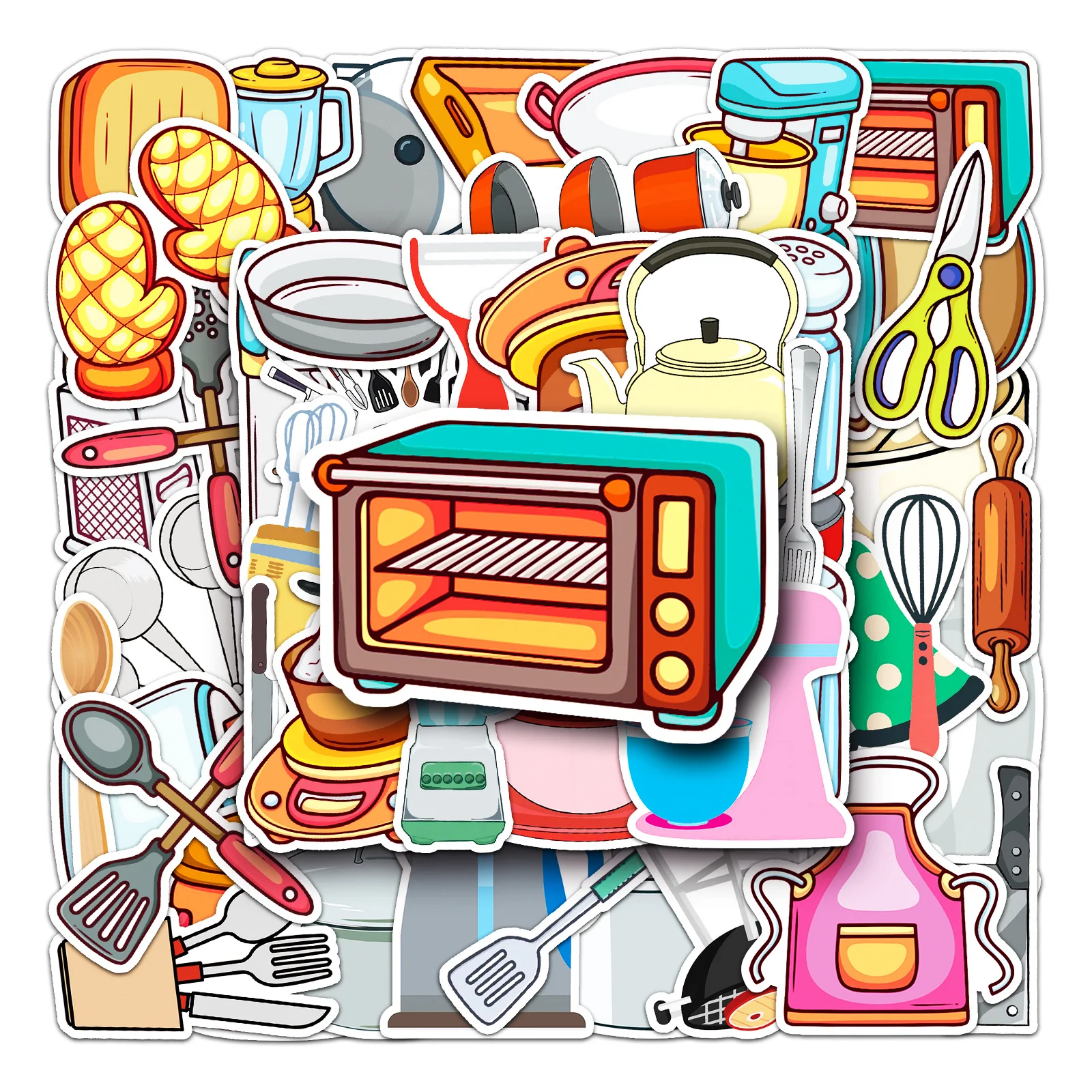 

10/30/50PCS Cartoon Kitchen Items Stickers Mobile Phone Cases Laptops DIY Skateboard Decoration PVC Waterproof Stickers Wholesal