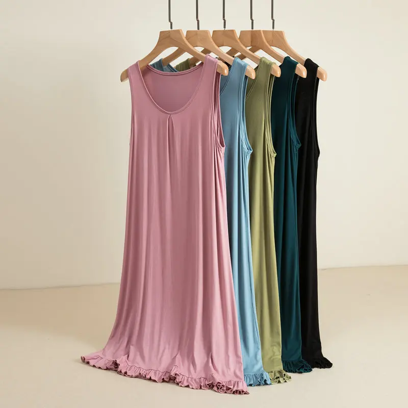

New Modal Sleeveelss Nightdress Women's Nightgown Sleepwear Night Wear 2023 Summer Thin Comfortable Solid Color Lingerie