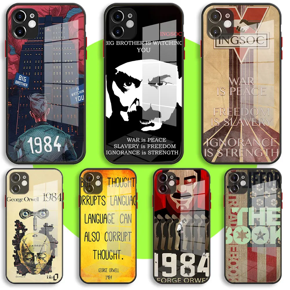 

Liquid Tempered Glass Case For iPhone 13 11 12 Mini Pro Max XS XR X 7 8 6 Plus SE2 Silicone Cover 1984 George Orwell book Novel