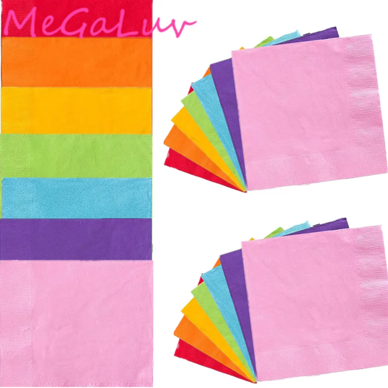 

10/20pcs Rainbow Candy Solid Color Party Decoration Disposable Napkin Cutlery Birthday Wedding Baby Shower Decorative Tissue Set